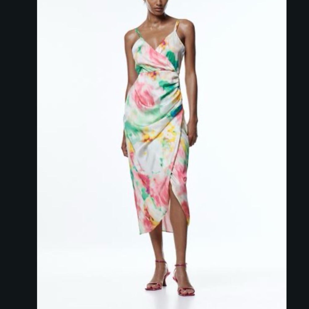 Zara Asymmetrical Satin Dress - Multicolor. NEW with tags